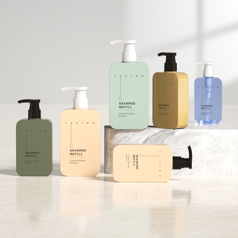 Custom Flat Square 200ml 300ml Flat Square PETG Shampoo Bottle Cosmetic Lotion Plastic Bottle