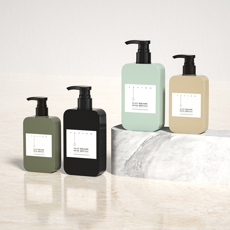 Custom Flat Square 200ml 300ml Flat Square PETG Shampoo Bottle Cosmetic Lotion Plastic Bottle - 图片 4