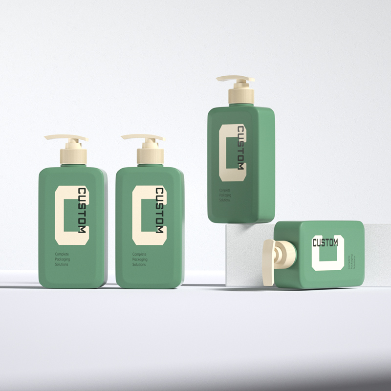 Luxury Green Lotion Pump Bottle – 400ml Customizable PE Square Bottle - 图片 3