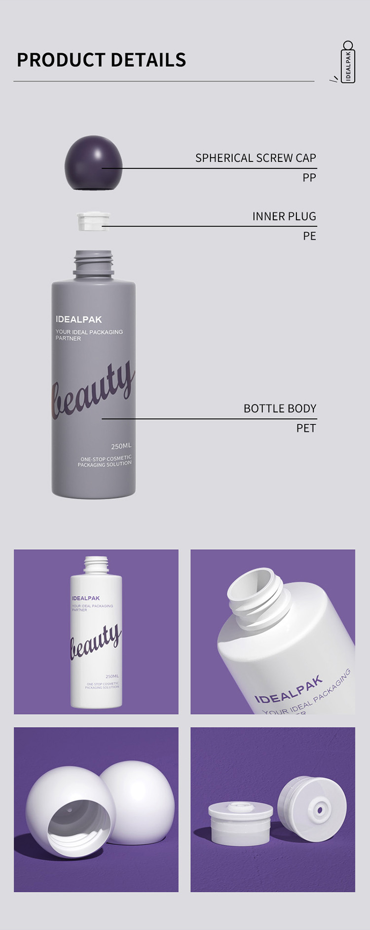 spherical cap bottles  empty PET bottles wholesale cosmetic bottles
